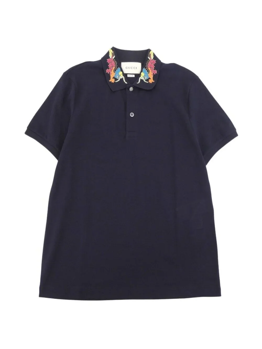 Gucci Cotton Interlocking Buttoned Dragon Embroidery Short Sleeve Polo Shirt